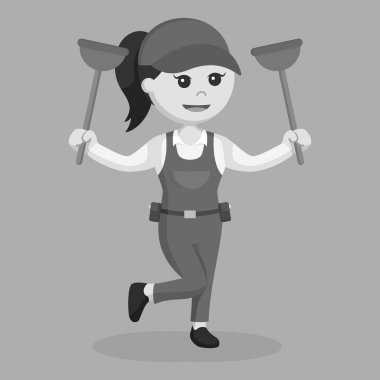 kadın muslukçu tuvalet dalgıç siyah beyaz stil holding