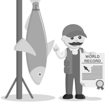 şişman balıkçı sertifika siyah beyaz stil holding