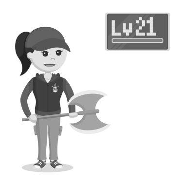 seviye 21 kadın rpg oyun holding axe siyah beyaz stili