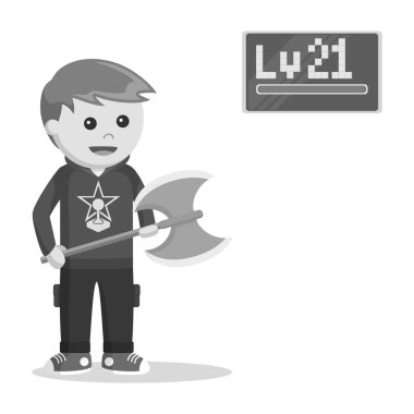 seviye 21 rpg oyun holding axe siyah beyaz stili