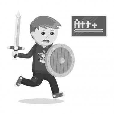 kılıç ve kalkan siyah ve beyaz tarzı ile RPG oyun çalışan