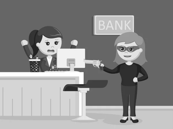 女性強盗強盗銀行の黒と白のスタイル — ストックベクタ