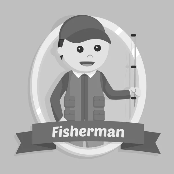 Pescador Estilo Emblema Preto Branco —  Vetores de Stock