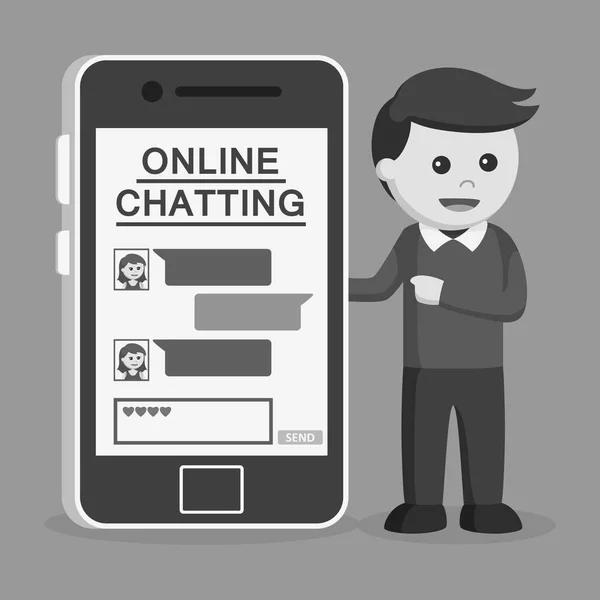 Man Online Chatting His Girlfriend Black White Style — Stock Vector