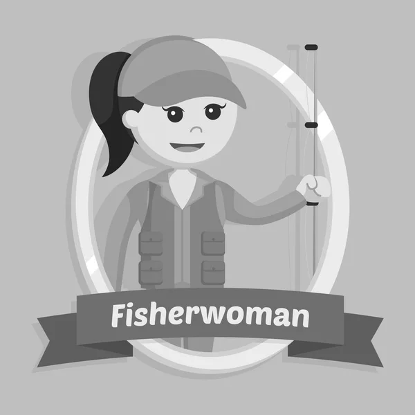 Fisher Vrouw Embleem Zwart Wit Stijl — Stockvector