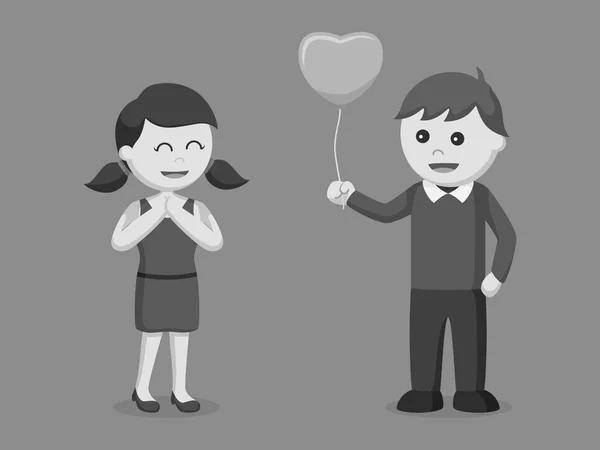 Hombre Dando Chica Amor Globo Negro Blanco Estilo — Vector de stock