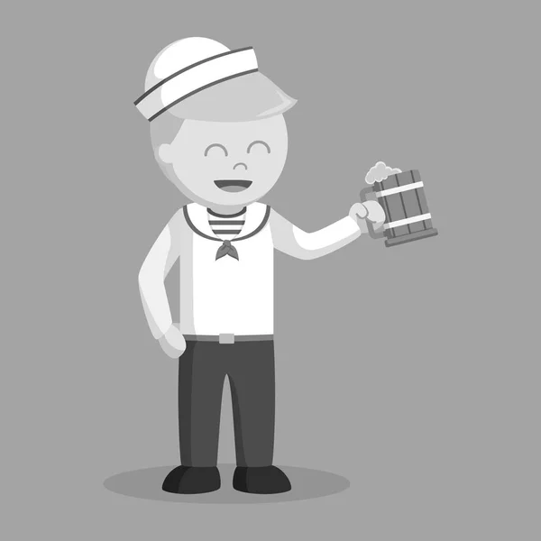 Marinero Con Cerveza Estilo Blanco Negro — Vector de stock