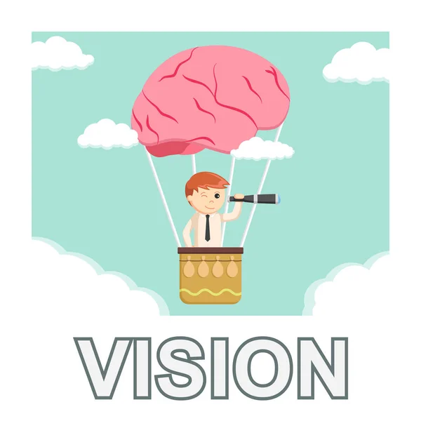 Businessman Man Searching Brain Air Balloon Vision Photo Text — Stock Vector