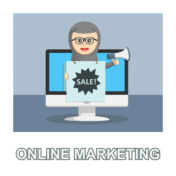 Arab Üzletasszony Online Marketing Fénykép Szövegstílus — Stock Vector