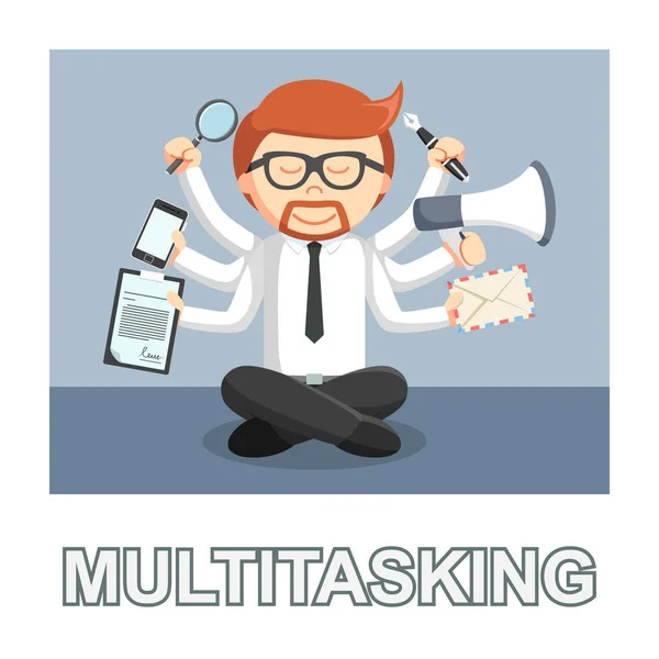 Affärsman Multitasking Foto Textstil — Stock vektor