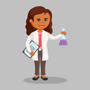 Pano ve tüp olan Afrikalı kadın bilim adamı