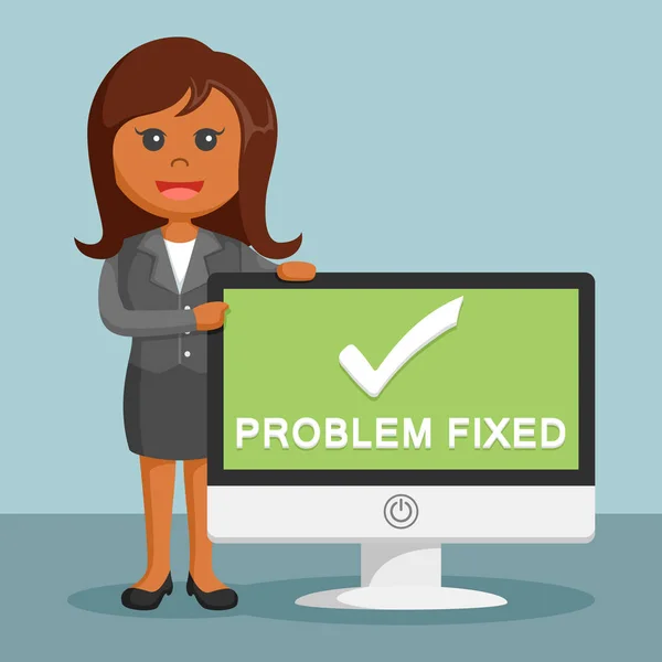 African Businesswoman Problem Fixed Monitor — Stock Vector