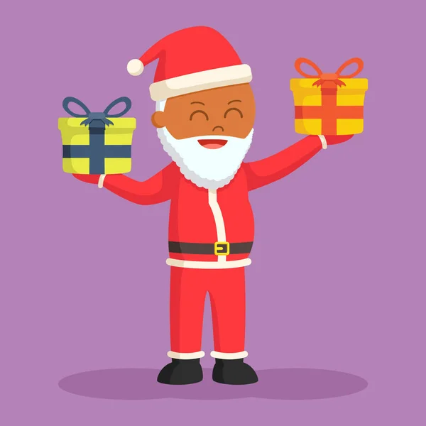 African Santa Claus Holding Two Gift Box — Stock Vector