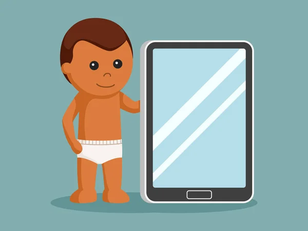 Bébé Africain Avec Tablette Géante — Image vectorielle