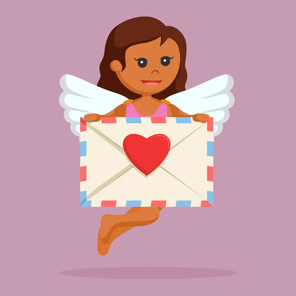 Afrikaanse Vrouwelijke Cupid Weergegeven Liefdesbrief — Stockvector