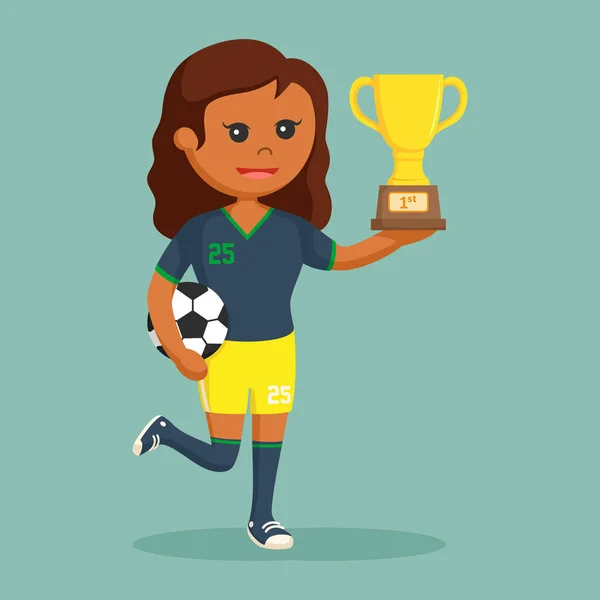 Menina Jogador Bola Futebol Africano Com Troféu — Vetor de Stock