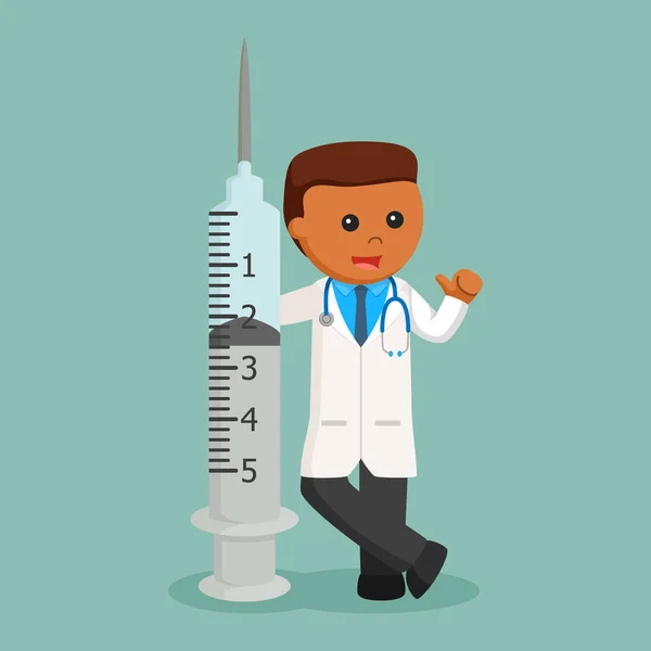 African Doctor Big Syringe — Stock Vector
