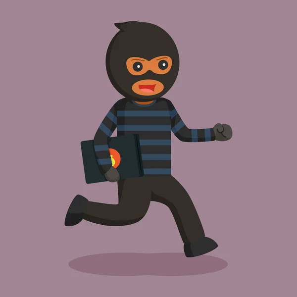 African Thief Stealing Laptop — Stock Vector