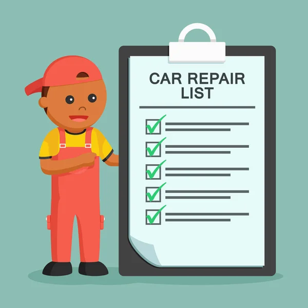 African Mechanic Repair List Clipboard — Stock Vector
