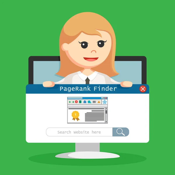 Seo Page Rank Håll Affärskvinna Monitor — Stock vektor
