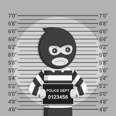 hırsız mugshot siyah ve beyaz arka plan stili ile