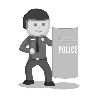 Polis memuru kalkan siyah beyaz stil holding