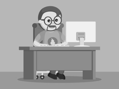 Oyun PC siyah beyaz tarzı şişman bilgisayar geek