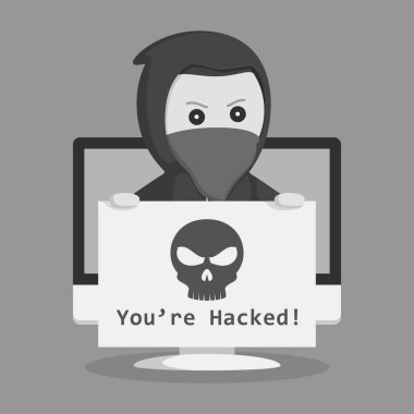 siyah ve beyaz tarzı uyarı ile hacker açılan menüsü