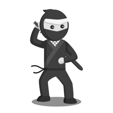 Ninja katana vektör çizim ile siyah beyaz stil tasarım