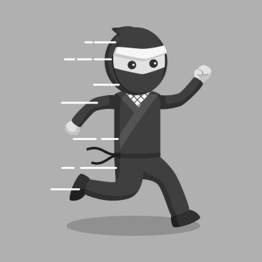 vektör çizim tasarım siyah beyaz stili çalışan ninja