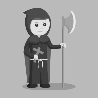 siyah keşiş büyük balta ve siyah ve beyaz stili çapraz