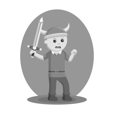 Viking asker ellerinde kılıç siyah beyaz stili