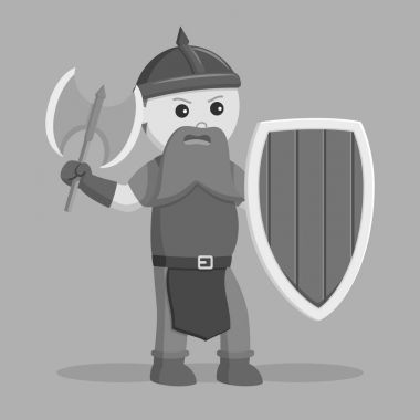 savaşçı baltayla cüce ve siyah ve beyaz stil kalkan