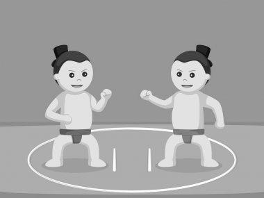 sumo güreşçisi düello resimde siyah ve beyaz tasarım stili