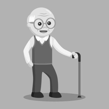 yaşlı adam siyah beyaz sopa tarzı ile