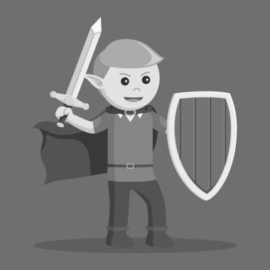 Elf kalkanı ve kılıcı siyah ve beyaz style ile