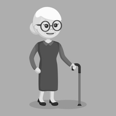 yaşlı kadın siyah beyaz baston tarzı ile