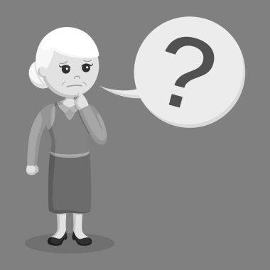 yaşlı kadın ile soru işareti siyah beyaz belirtme çizgisi stili