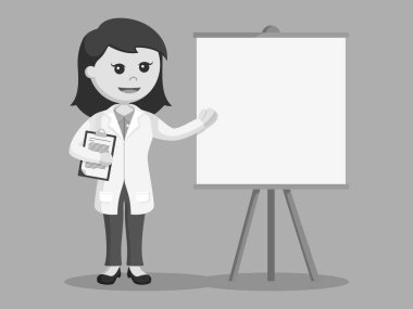 Sunuyu siyah beyaz stil veren kadın doktor