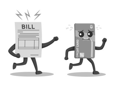 credit card character escaping from bill black and white style clipart
