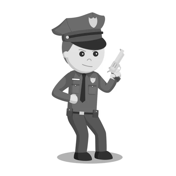 Agente Polizia Possesso Pistola Stile Bianco Nero — Vettoriale Stock