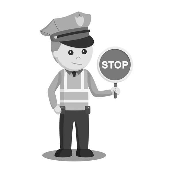 一時停止の標識の黒と白のスタイルで交通警察 — ストックベクタ