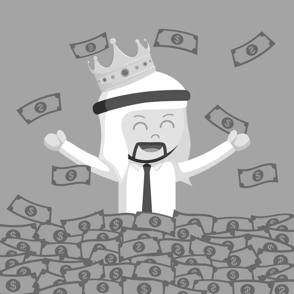 Kral Arap Işadamı Banyo Para Siyah Beyaz Tarzı — Stok Vektör
