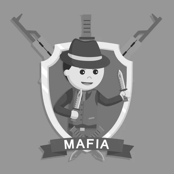 Mafia Gospodarstwa Nóż Stylu Emblemat Biało Czarny — Wektor stockowy