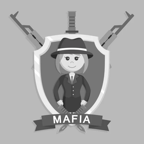 Mafia Girl Emblem Black White Style — Stock Vector