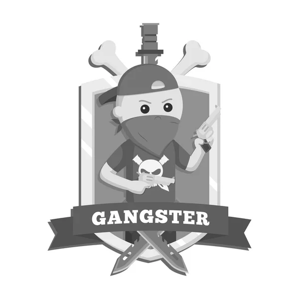 Boy Gangster Pomocí Klobouk Stylu Znaku Černé Bílé — Stockový vektor