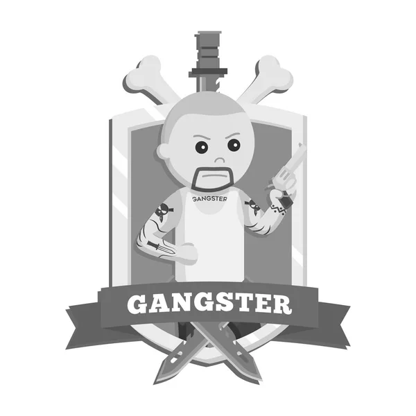 Plešatý Gangster Stylu Znaku Černé Bílé — Stockový vektor
