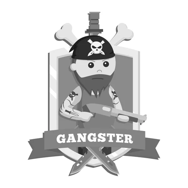 Tlustý Gangster Stylu Znaku Černé Bílé — Stockový vektor