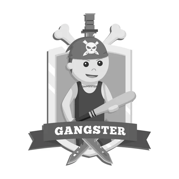 Gangster Garçon Avec Bandana Dans Style Emblème Noir Blanc — Image vectorielle