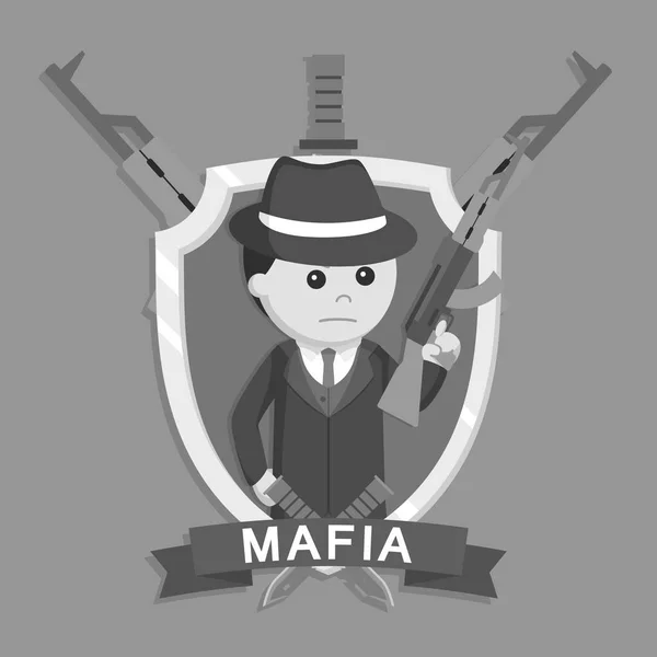 Mafia Segurando Rifle Estilo Emblema Preto Branco —  Vetores de Stock